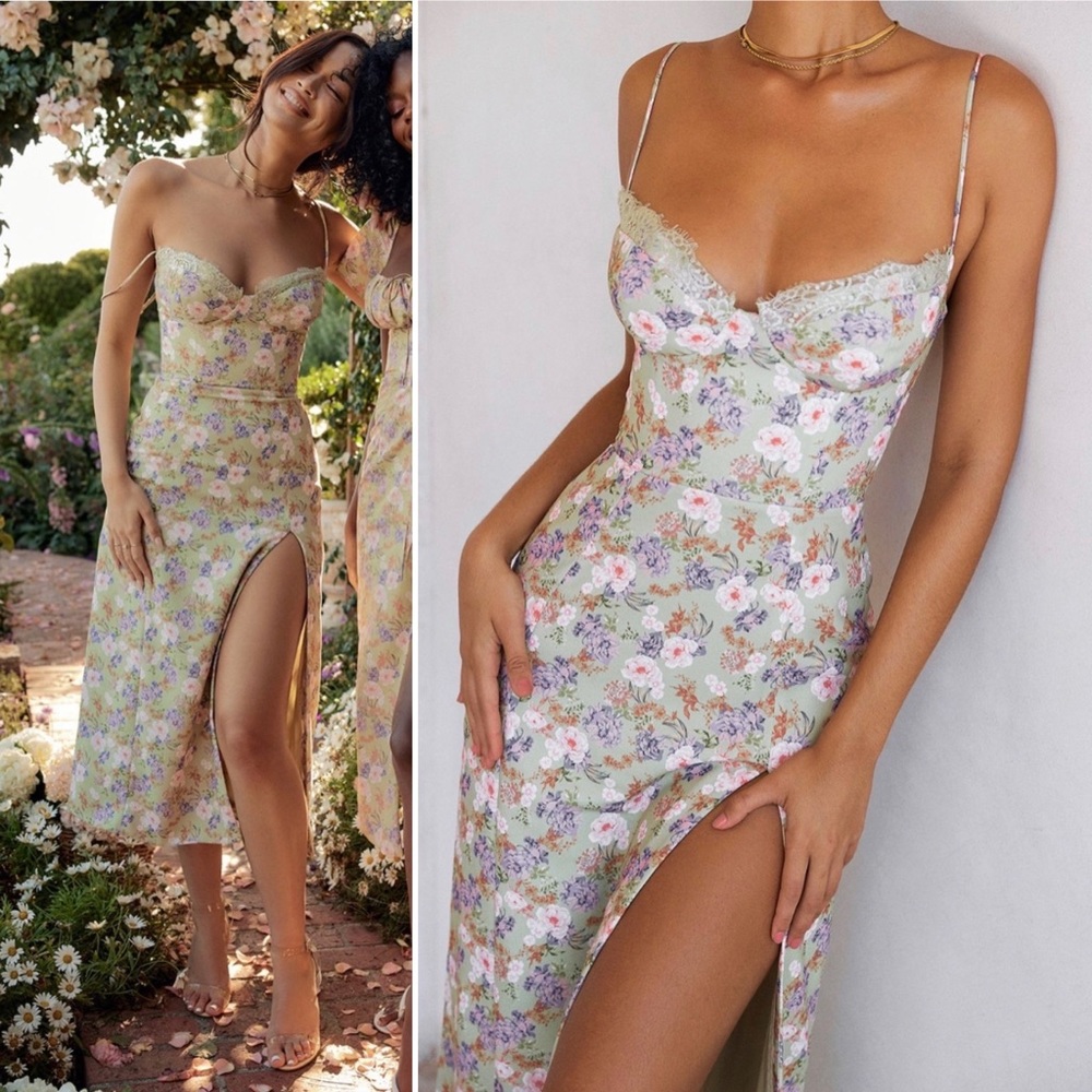 House of CB | Charlotte Midi Dress in Peony Print - Size Large